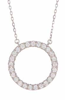 SUZY LEVIAN Sterling Silver Pavé White Cubic Zirconia Circle Pendant Necklace
