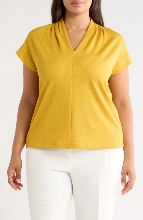 V-Neck Stretch Crepe Top (Plus)