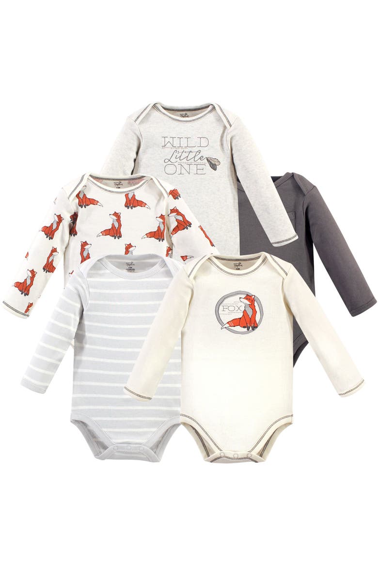 5Pk Long Sleeve Organic Bodysuits, Main, color, Boho Fox