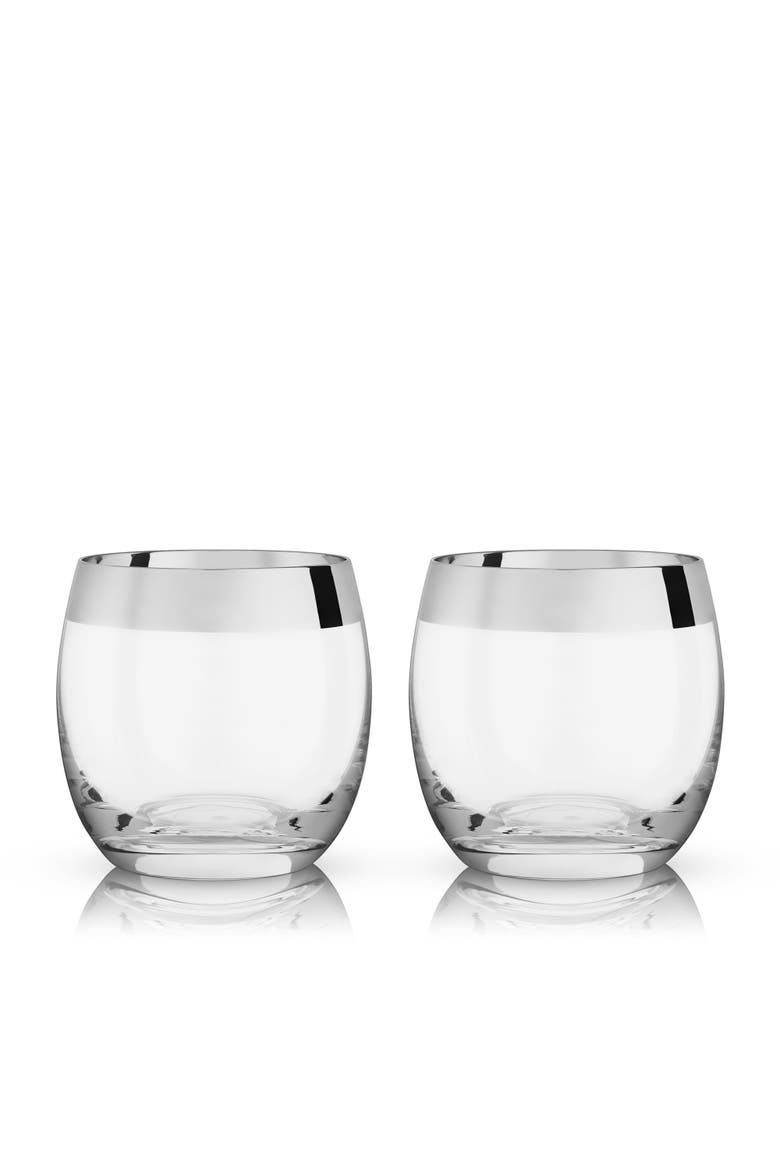 Irving Crystal Tumblers with Chrome Rim Set of 2, Main, color, Clear
