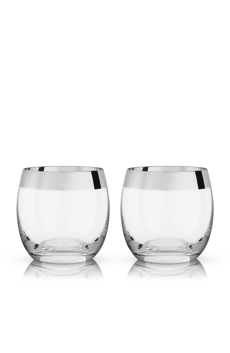 Viski Irving Crystal Tumblers with Chrome Rim Set of 2, Main, color, Clear