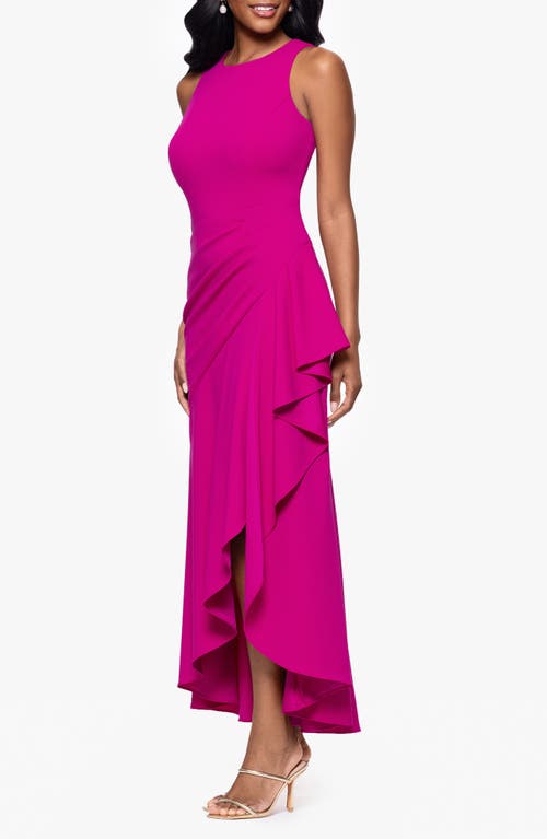 BETSY & ADAM BETSY & ADAM RUFFLE DETAIL HIGH-LOW GOWN