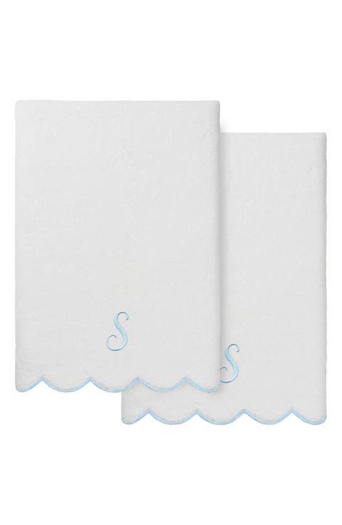 Adornia Scallop Initial 2-Piece Bath Towel Set