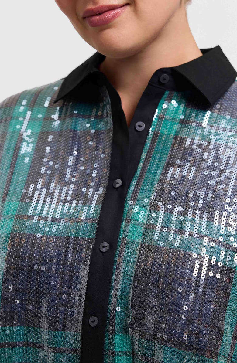 Foxcroft Marina Sequin Button-Up Shirt, Alternate, color, Navy Blue/ Multi