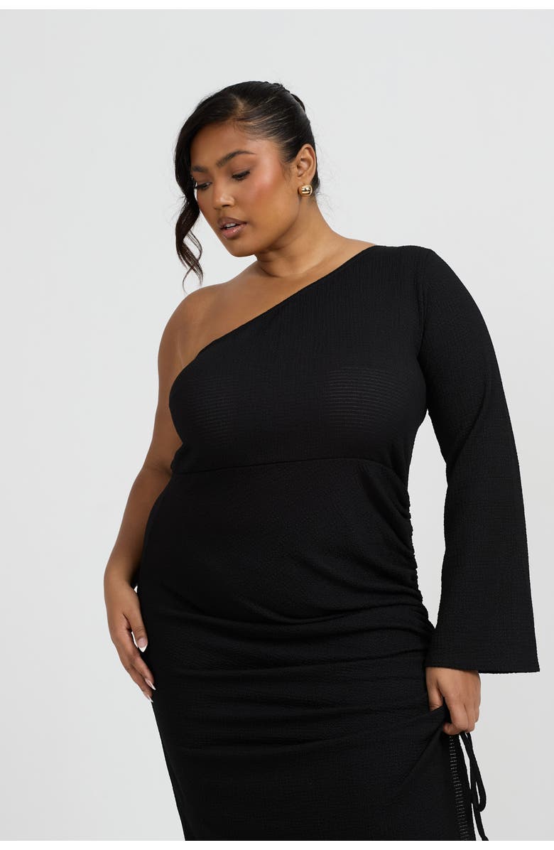 FASHION-SZN CURVE One Shoulder Flare Sleeve Maxi Dress, Alternate, color, Black