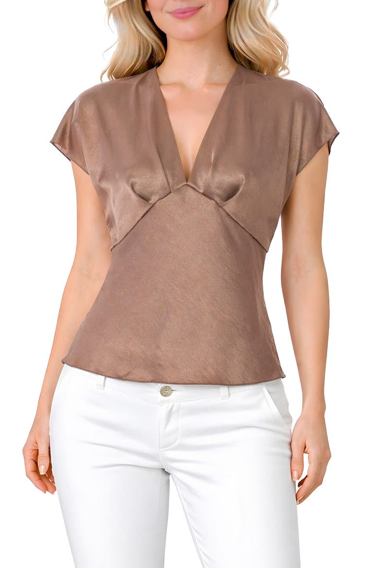 Crushed Satin V-Neck Top, Main, color, MOCHA