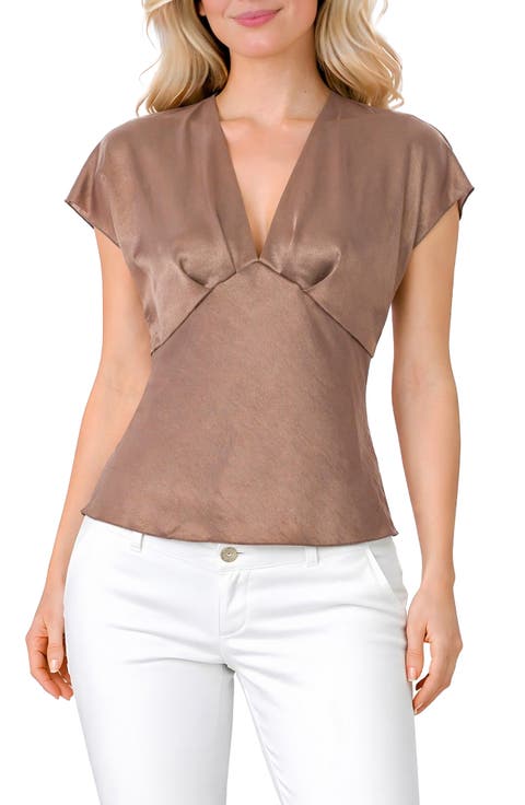 Crushed Satin V-Neck Top
