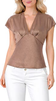 TASH AND SOPHIE Crushed Satin V-Neck Top