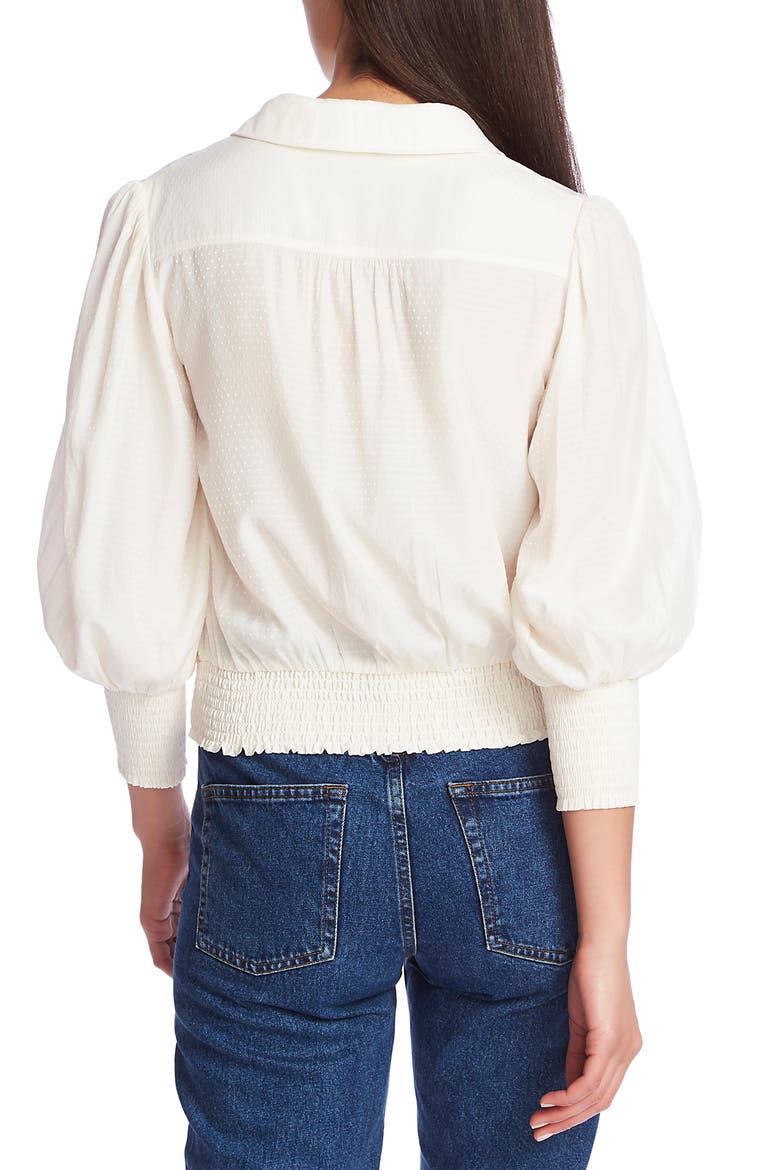 Dot Jacquard Smocked Waist Button Front Top, Alternate, color, SOFT ECRU