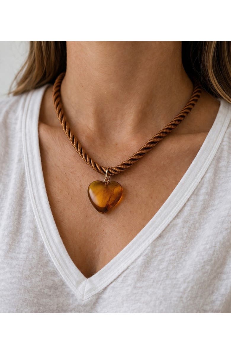 Erin McDermott Jewelry Sun-Warmed Amber Heart Necklace, Alternate, color, Brown