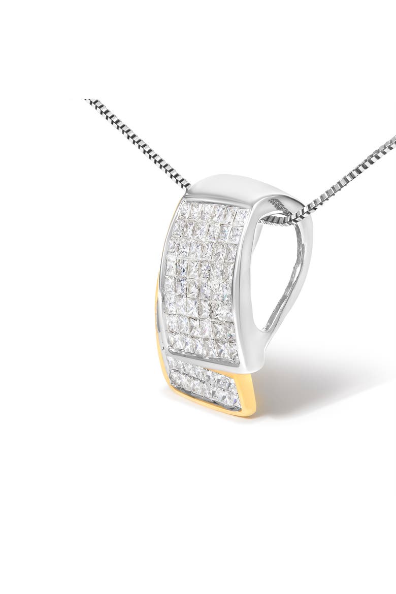 14K Gold 2.0 Cttw Diamond Foldover Box Pendant  Box Chain Necklace, Alternate, color, Yellow