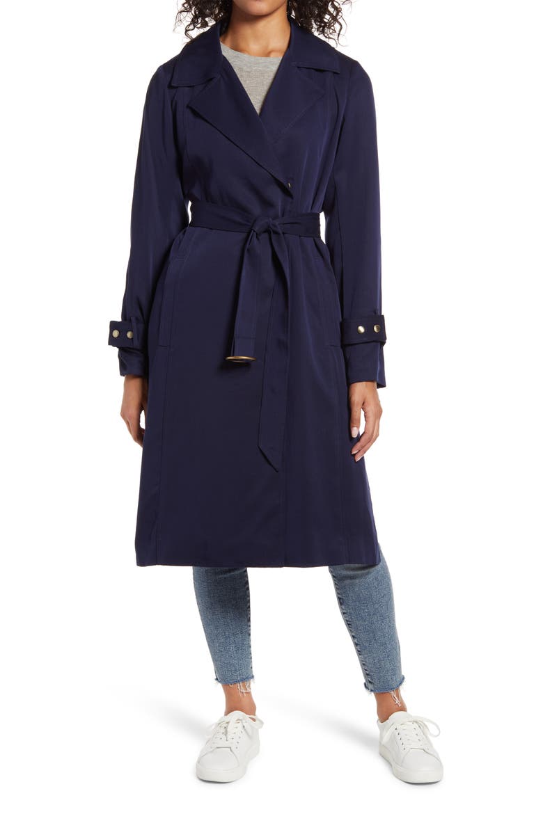 Belted Trench Coat, Main, color, NAVY