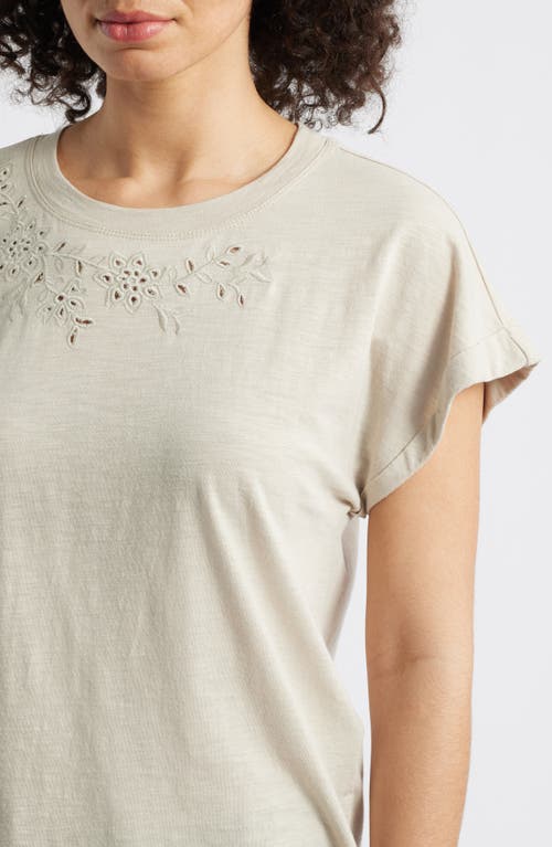 Wit & Wisdom Embroidered Eyelet Cap Sleeve T-shirt In Stone