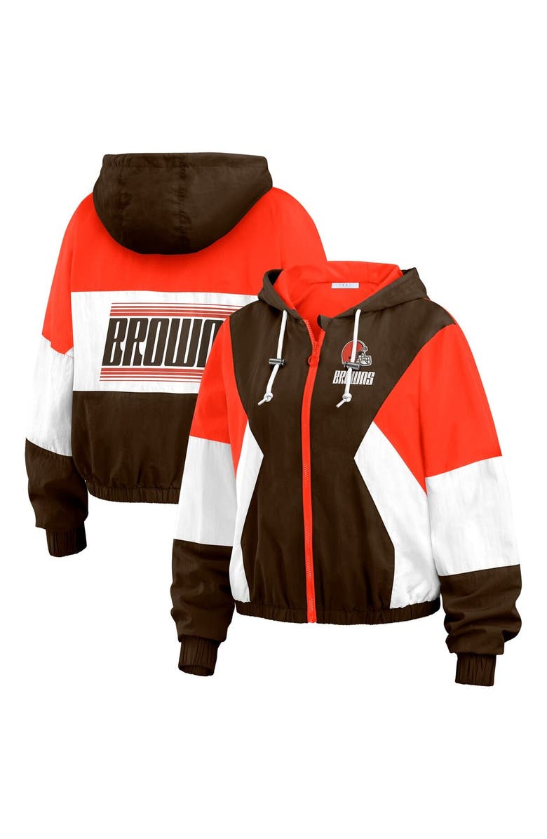 WEAR by Erin Andrews Women's WEAR by Erin Andrews Brown Cleveland Browns Color Block Full-Zip Windbreaker Jacket, Main, color, Brown