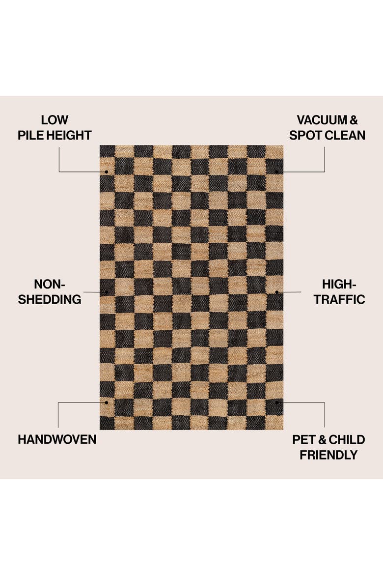 Theo Modern Farmhouse Woven Jute Checkerboard Area Rug, Alternate, color, Natural/Black