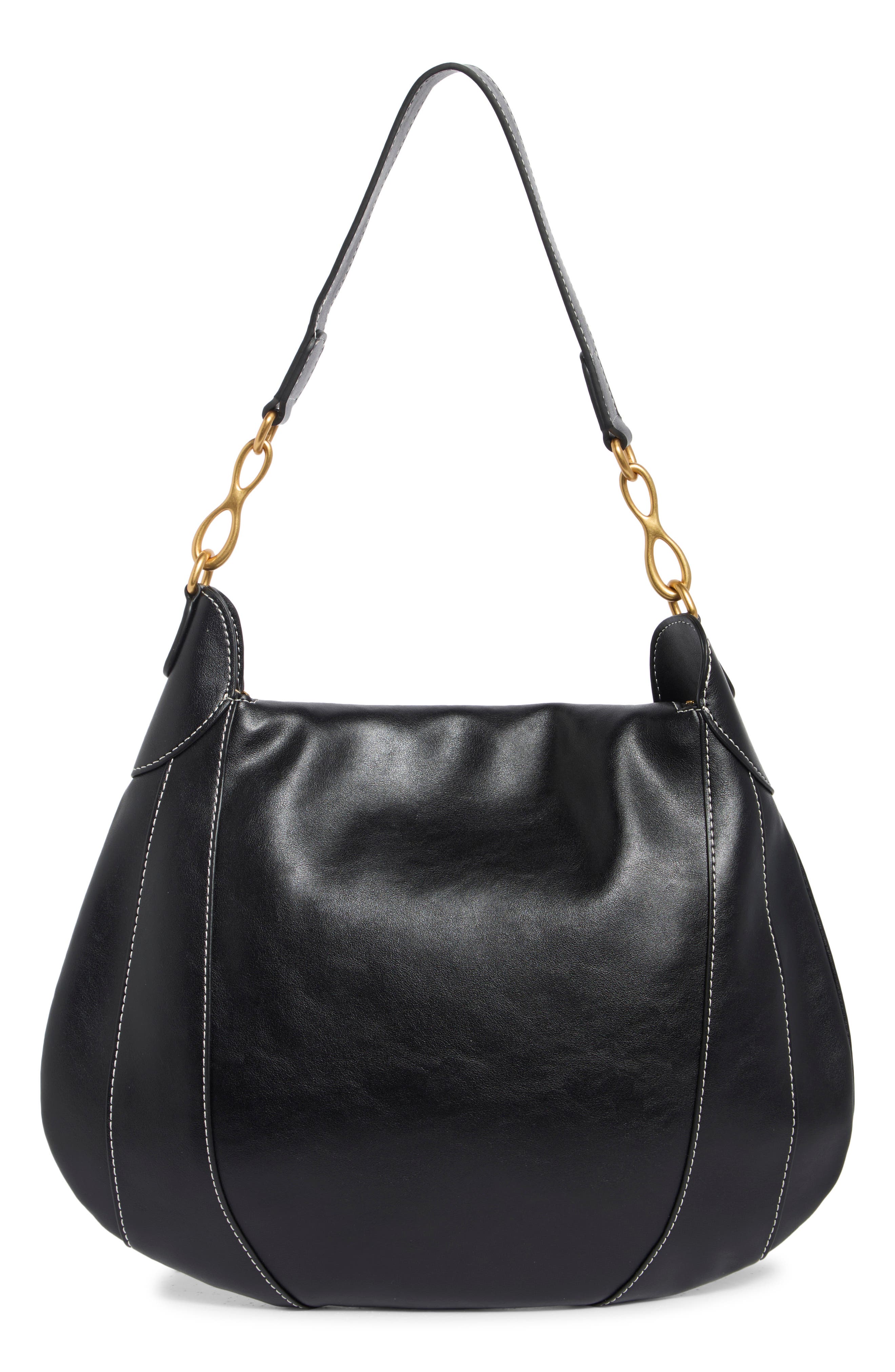 Daria Metal Pendant Faux Leather Shoulder Bag, Alternate, color, BLACK