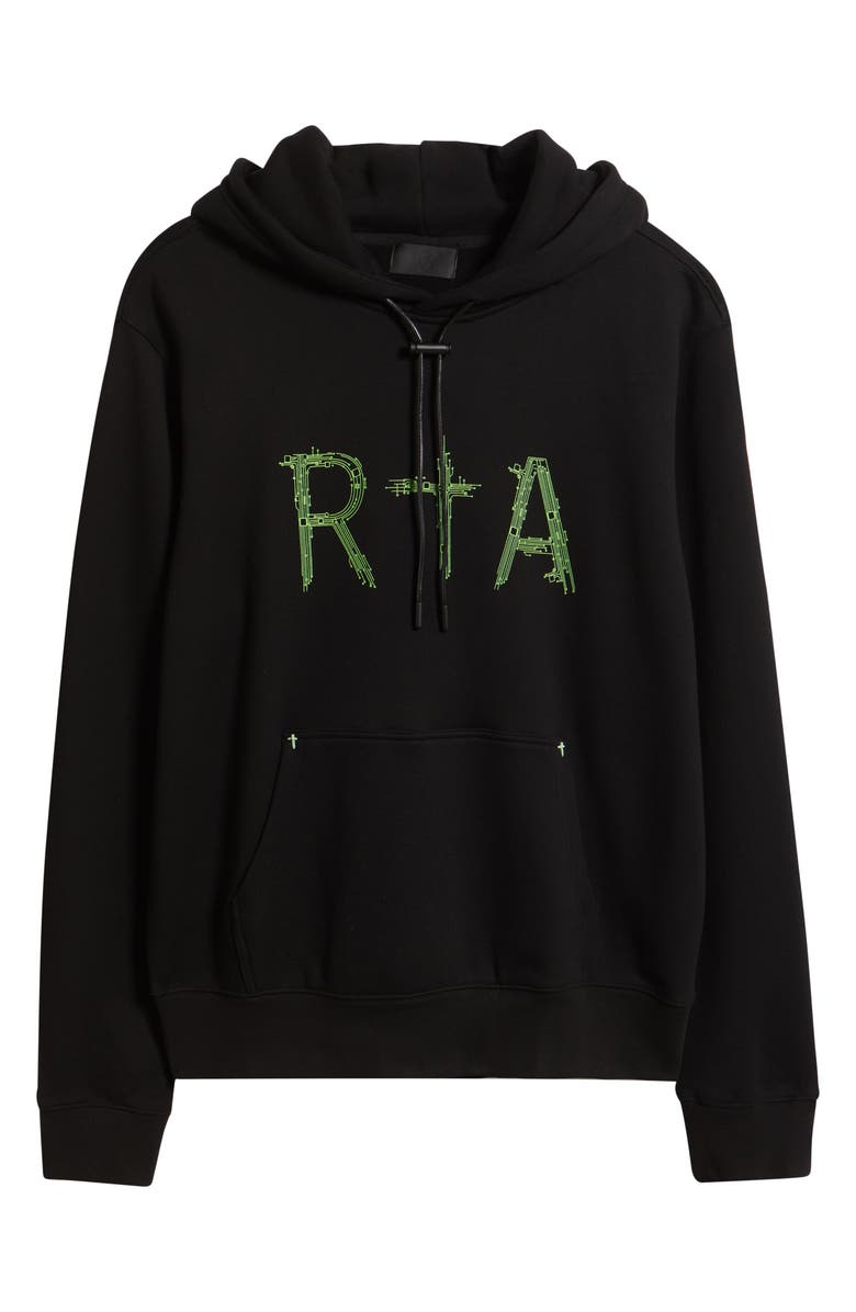 RtA Dion Oversize Black Circuit Logo Cotton Hoodie, Main, color, 