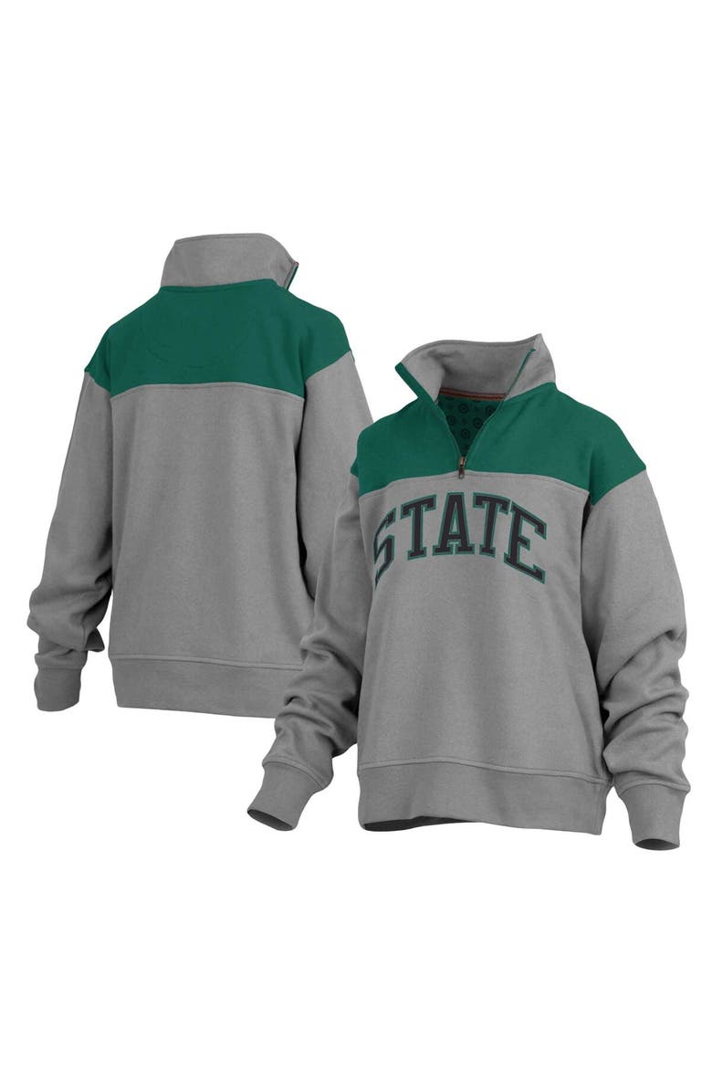 PRESSBOX Women's Pressbox Gray Michigan State Spartans Avon Fleece Quarter-Zip Jacket, Main, color, Gray