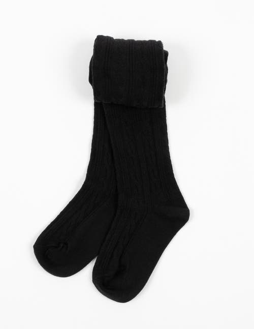 Leveret Girls Cable Knit Tights, Cotton Blend In Black