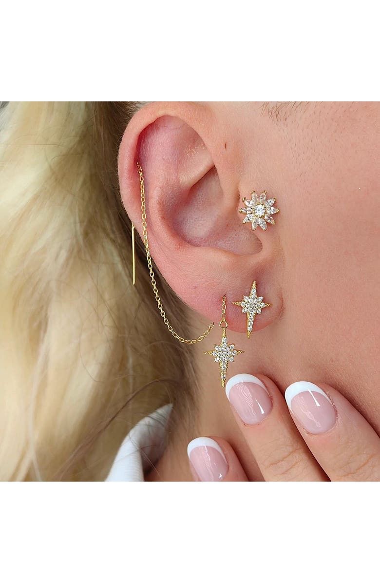 Spero London Northernstar Starbust Sterling Silver Chain Drop Earrings, Alternate, color, Gold