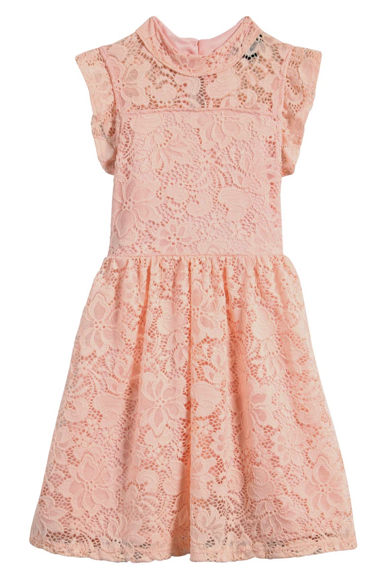 Kids' Flutter Sleeve Lace Party Dress, Main, color, PINK