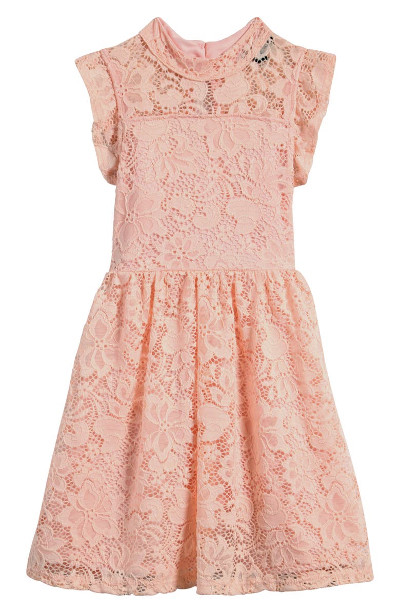 Ava & Yelly Kids' Flutter Sleeve Lace Party Dress, Main, color, Pink