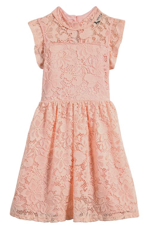Ava & Yelly Kids' Flutter Sleeve Lace Party Dress In Pink