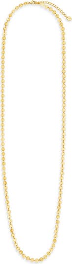 14K Yellow Gold Plated Round Disc Long Chain Necklace