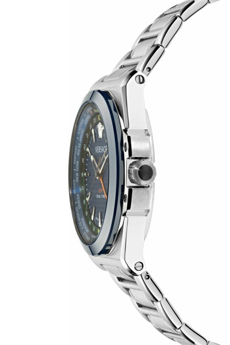 Greca Reaction GMT Bracelet Watch, 44mm, Alternate, color, STEEL/BLUE
