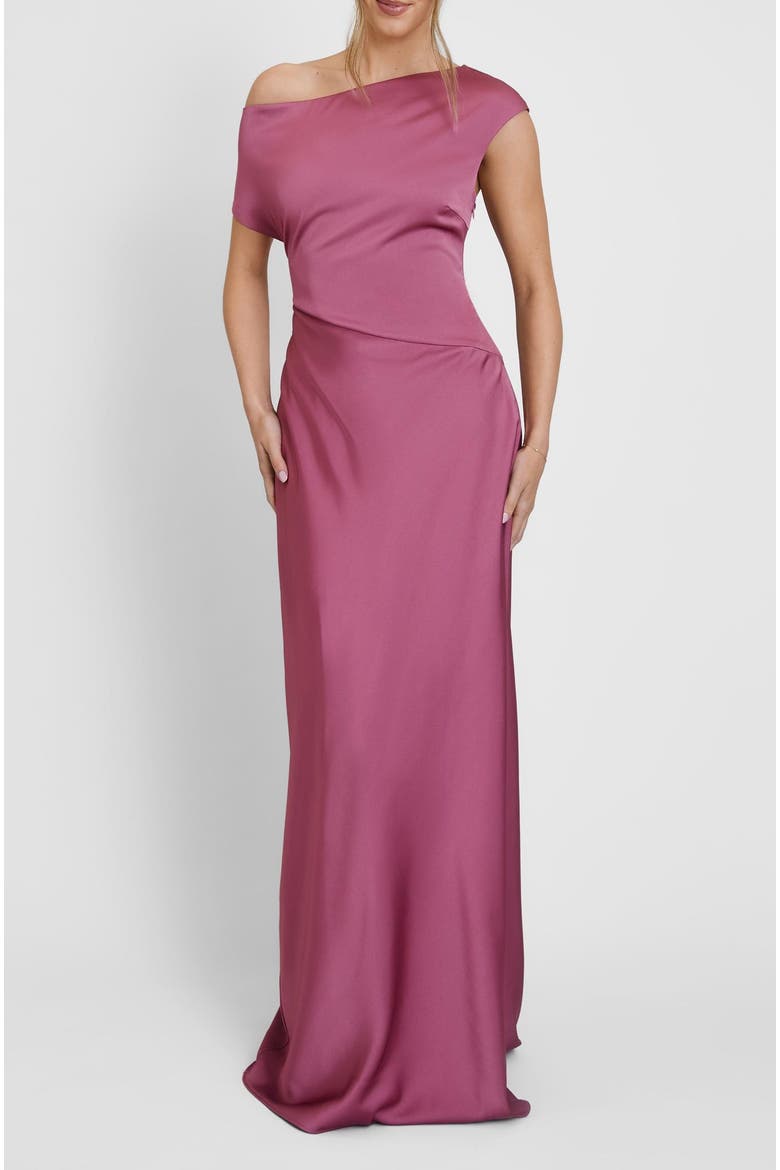 Asymmetric Satin Bridesmaid Dress, Alternate, color, Plum