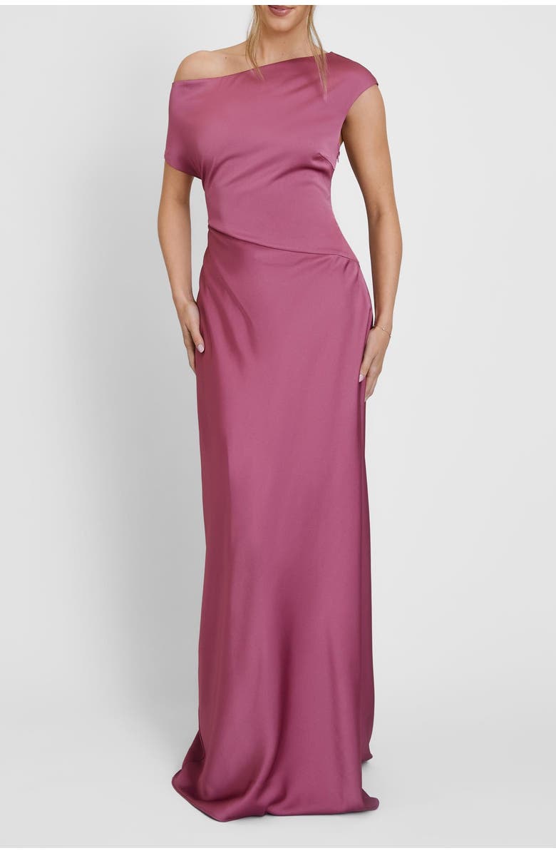 Six Stories Asymmetric Satin Bridesmaid Dress, Alternate, color, Plum