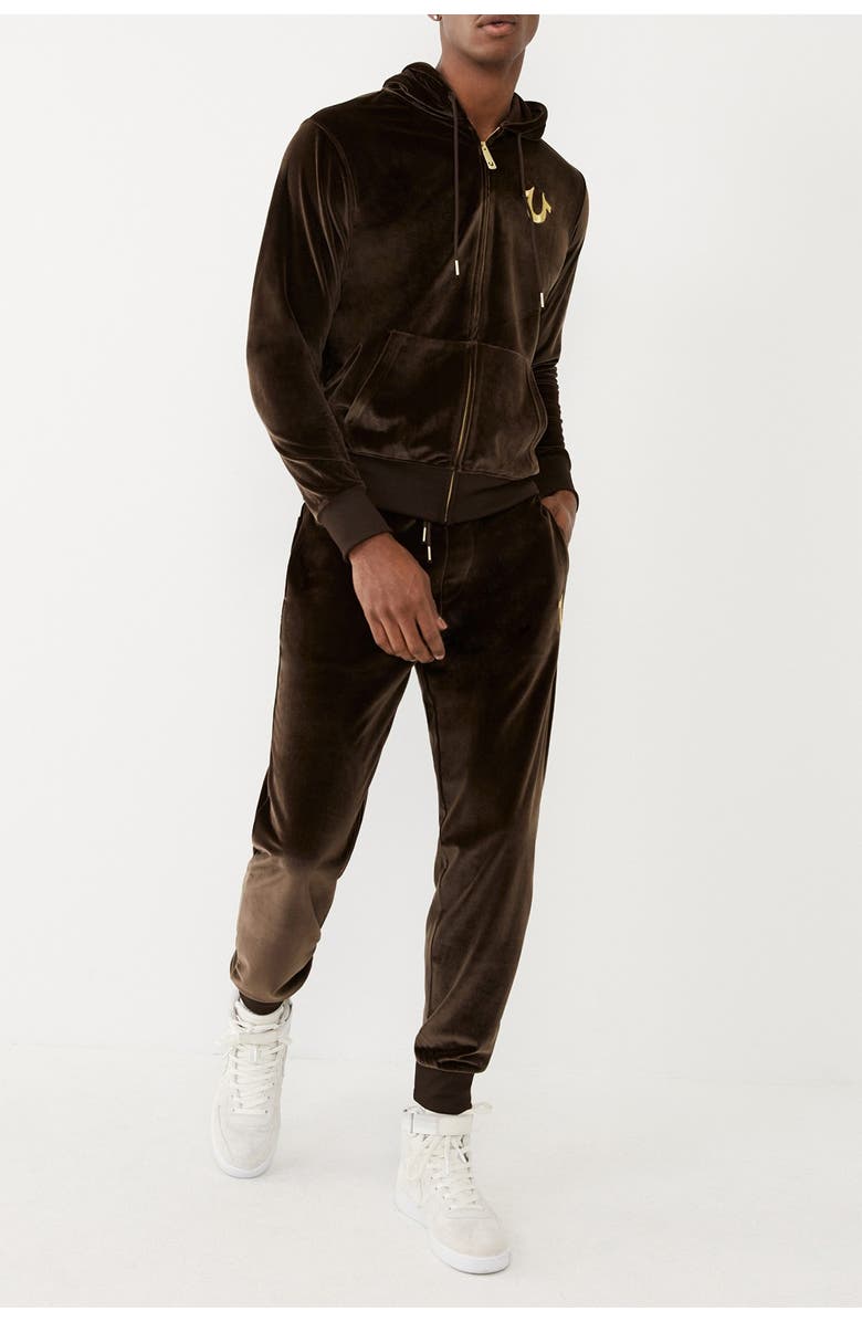 True Religion Brand Jeans Velour Zip Front Drawstring Hoodie, Main, color,