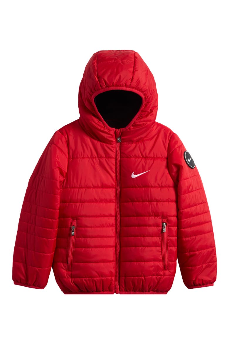 Kids' Midweight Hooded Puffer Jacket, Main, color, UNIVERSITY RED