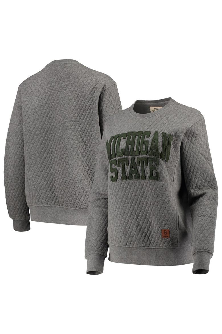 Women's Pressbox Heather Charcoal Michigan State Spartans Moose Quilted Pullover Sweatshirt, Main, color, Heather Gray