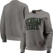 PRESSBOX Women's Pressbox Heather Charcoal Michigan State Spartans Moose Quilted Pullover Sweatshirt