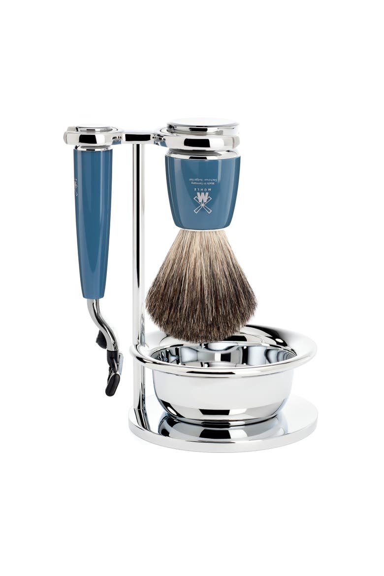 Rytmo Petrol Blue 4 Pc. Pure Badger / Mach3 Shaving Set, Main, color, Petrol Blue