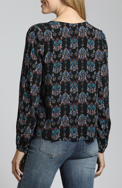 Apny Print Tie Front Top In Black Multi