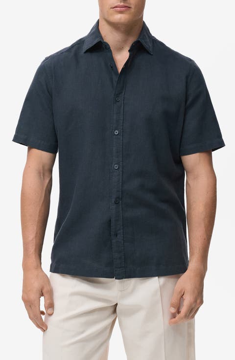 Short Sleeve Linen & Cotton Button-Up Shirt