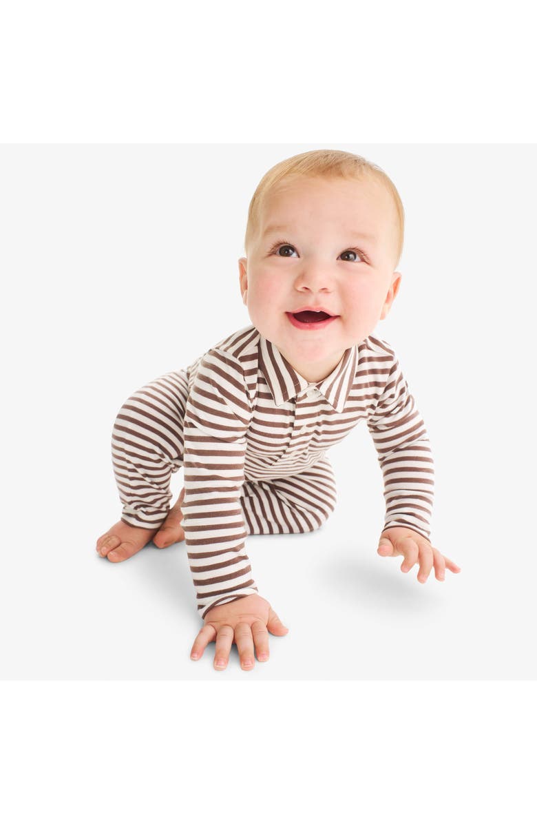Primary Baby Long Sleeve Polo Romper In Mini Stripe, Alternate, color, Ivory Acorn Stripe