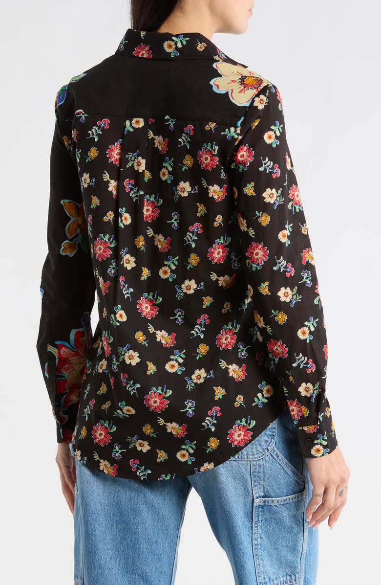 Desigual Floral Long Sleeve Button-Up Shirt, Alternate, color, Black