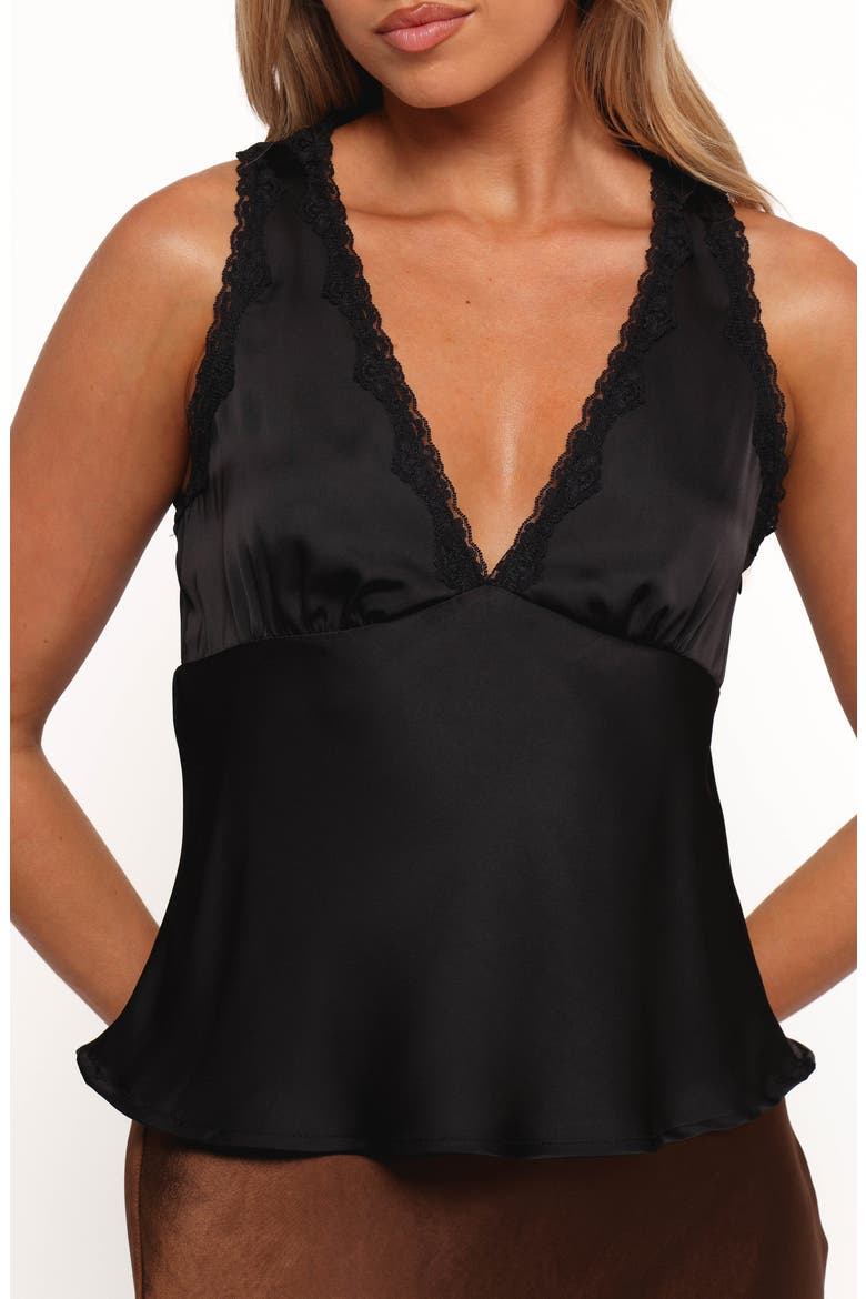 Kelso Lace Trim Satin Tank, Alternate, color, BLACK