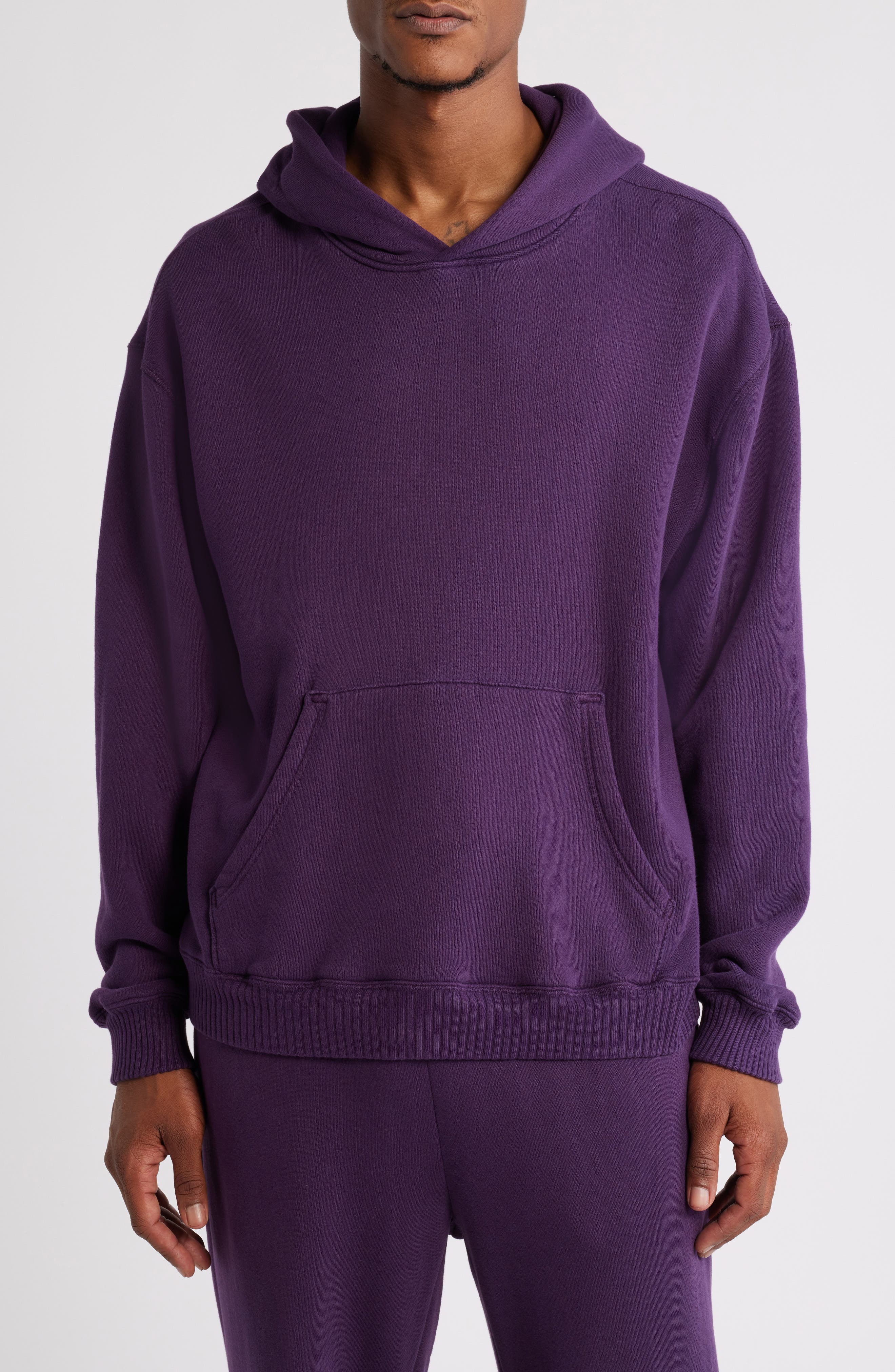 Elwood Core Oversize Organic Cotton Brushed Terry Hoodie in Vintage Grape 