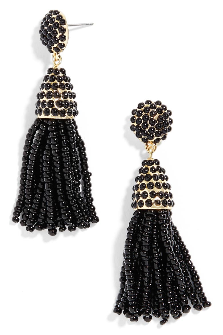 Mini Pinata Tassel Drop Earrings, Main, color, BLACK