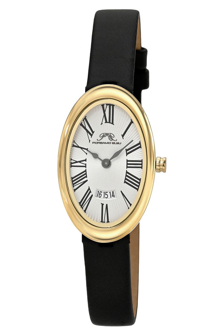 Women's Eloise Oval Guilloche Dial Leather Watch, Main, color, BLACK/ WHITE