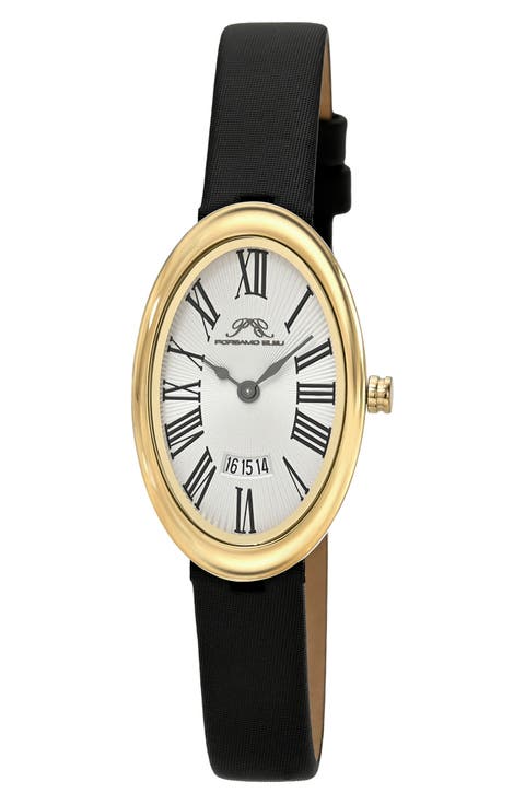 Women's Eloise Oval Guilloche Dial Leather Watch