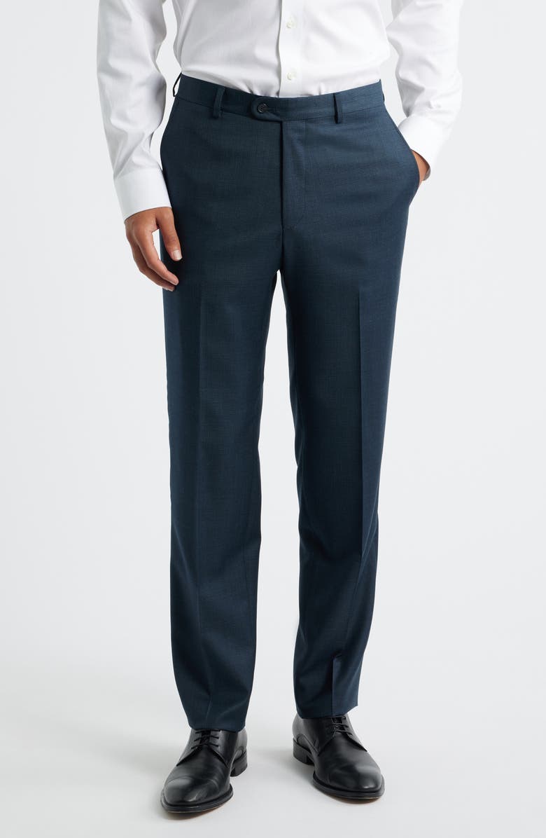 Heritage Gold Milano Contemporary Fit Dark Teal Microcheck Super 130s Wool Suit, Alternate, color, Teal