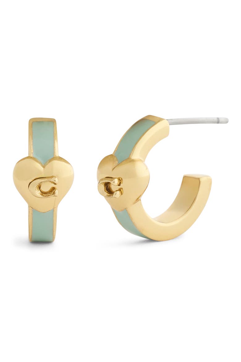 Heart Enamel Huggie Hoop Earrings, Main, color, GREEN/ GOLD
