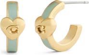 COACH Heart Enamel Huggie Hoop Earrings