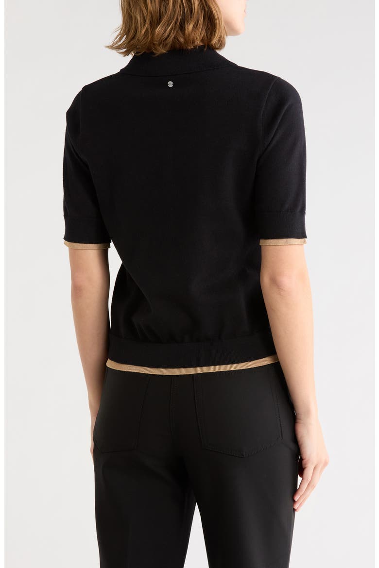 Short Sleeve Collared Sweater, Alternate, color, BLACK/ TRAVERTINE