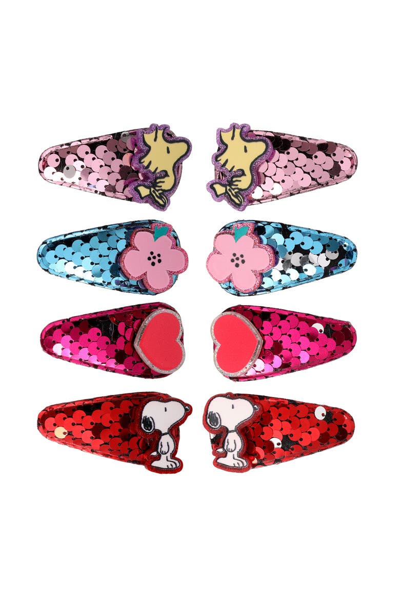 Snoopy and Woodstock Sequin Snap Back Hair Clips 8-Piece Set, Main, color, Multicolored